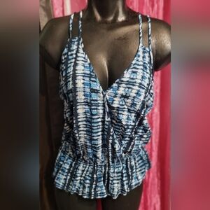 "Forever 21" Blue and White Patterned Sleeveless Top